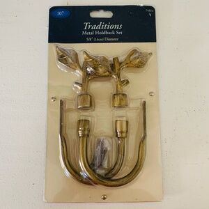 Traditions Metal Holdback Set 5/8" Twig Leaf Finial Antique Gold Finish Curtains